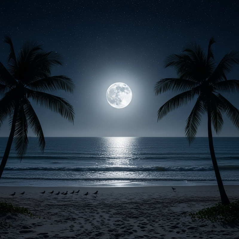 Tranquil Night Scene: Moonlit Beach Serenity Tranquil Night Scene: Moonlit Beach Serenity