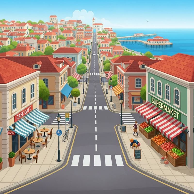 Explore City Streets to Pier | Charm of Cafe & Supermarket