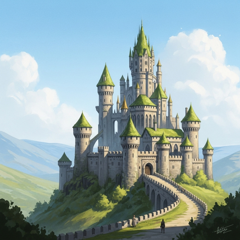 Fantasy Castle in Watercolor: A Majestic View