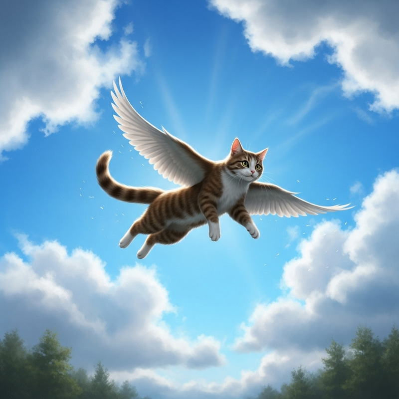 Flying Cat Soaring Over Tree Line | Gato Volandi
