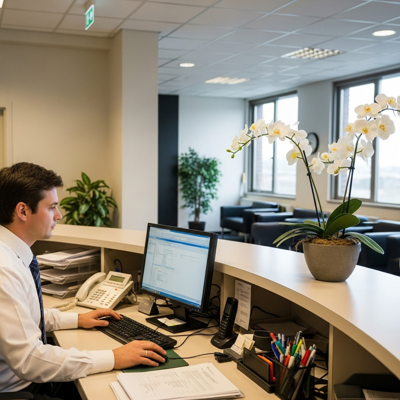 Male Secretary at Office Reception