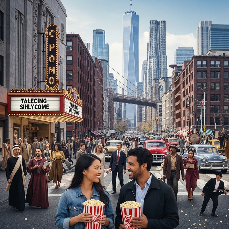 Famous Movies Cityscape with Diverse Characters