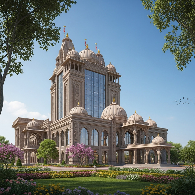 Architectural Render: Hindu-Contemporary Convention Center Design