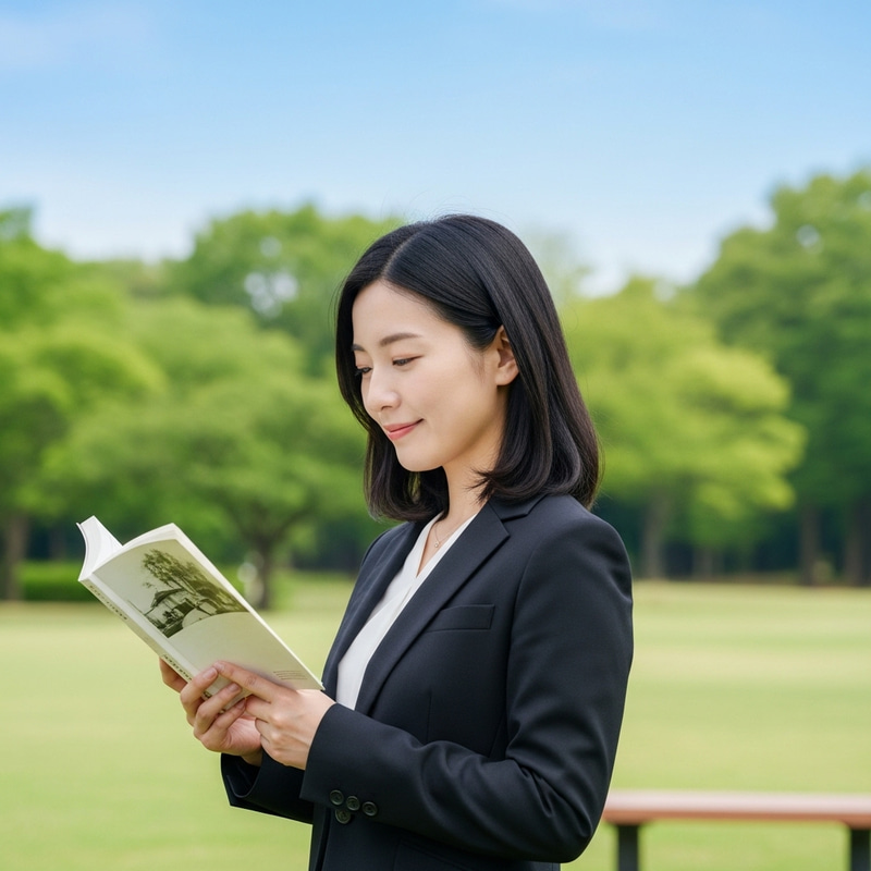 Elegant Asian Woman Reading Book in Peaceful Park Elegant Asian Woman Reading Book in Peaceful Park