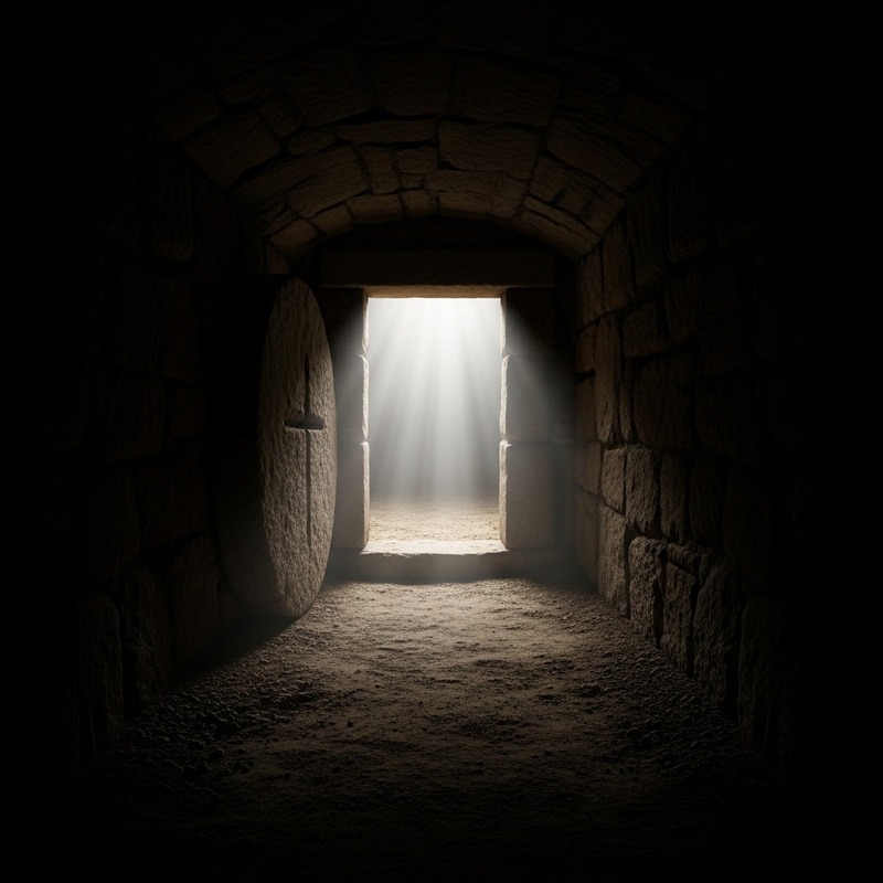 Empty Tomb with Light Breaking Through Darkness Empty Tomb with Light Breaking Through Darkness
