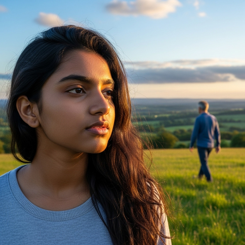 Teenage Girl gazing at Man in Quaint Countryside Scene Teenage Girl gazing at Man in Quaint Countryside Scene