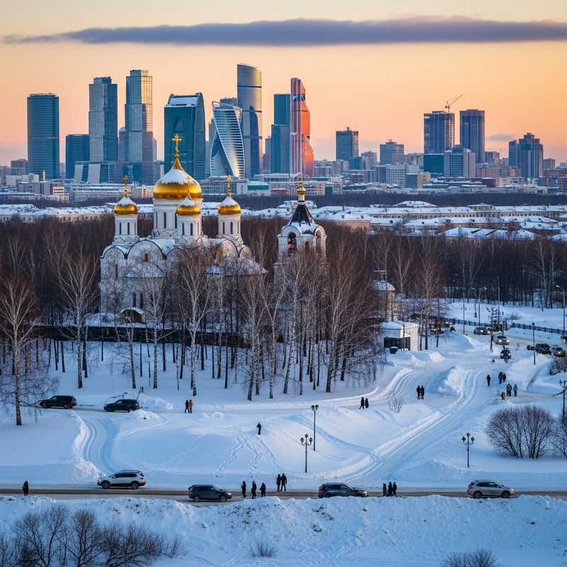Picturesque View of Russia: Urban-Rustic Winter Landscape Picturesque View of Russia: Urban-Rustic Winter Landscape