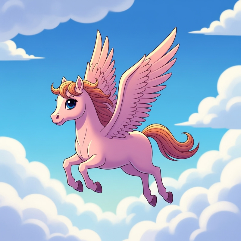 Whimsical Pegasus Soaring Through Clouds Whimsical Pegasus Soaring Through Clouds