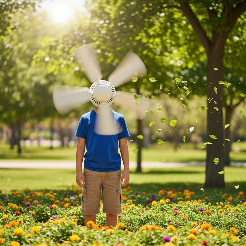 A Boy with a Fan Instead of Head - Surreal Art A Boy with a Fan Instead of Head - Surreal Art