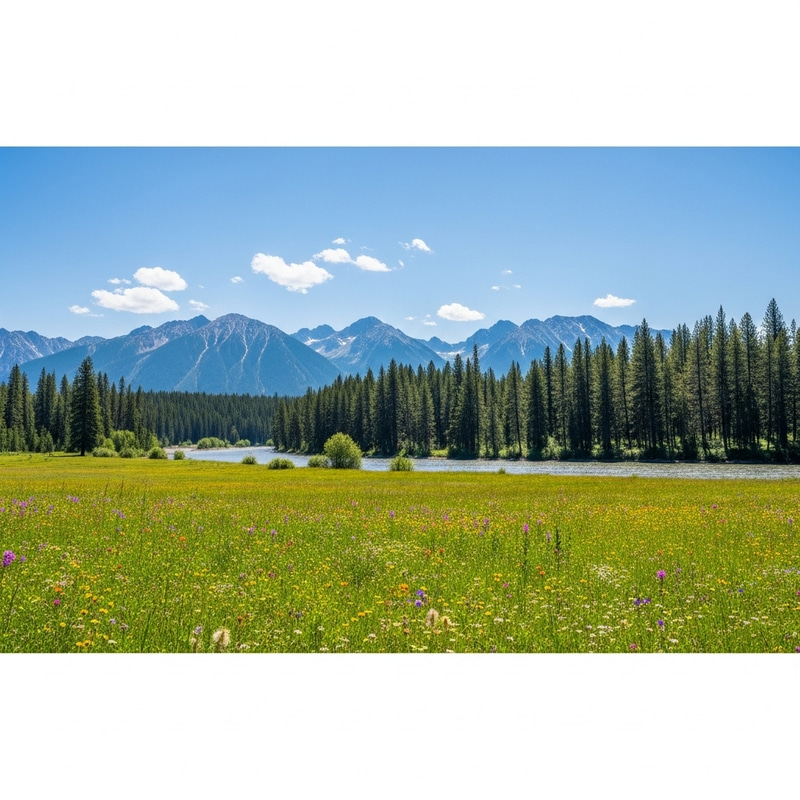 Picturesque Landscape Vista - River, Forest & Mountains Picturesque Landscape Vista - River, Forest & Mountains