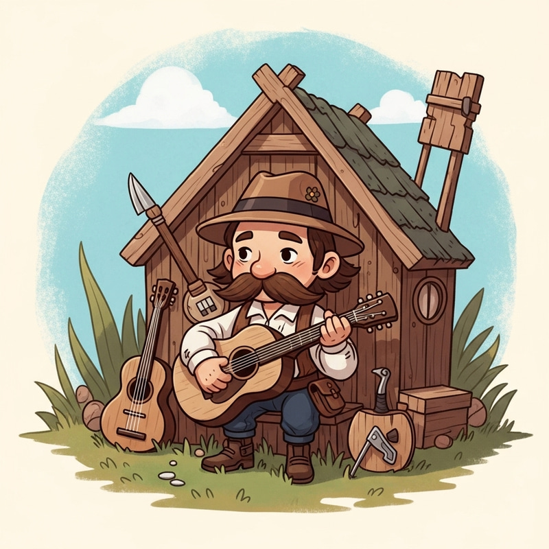 Artisan Musician with Signature Moustache and Hat Artisan Musician with Signature Moustache and Hat