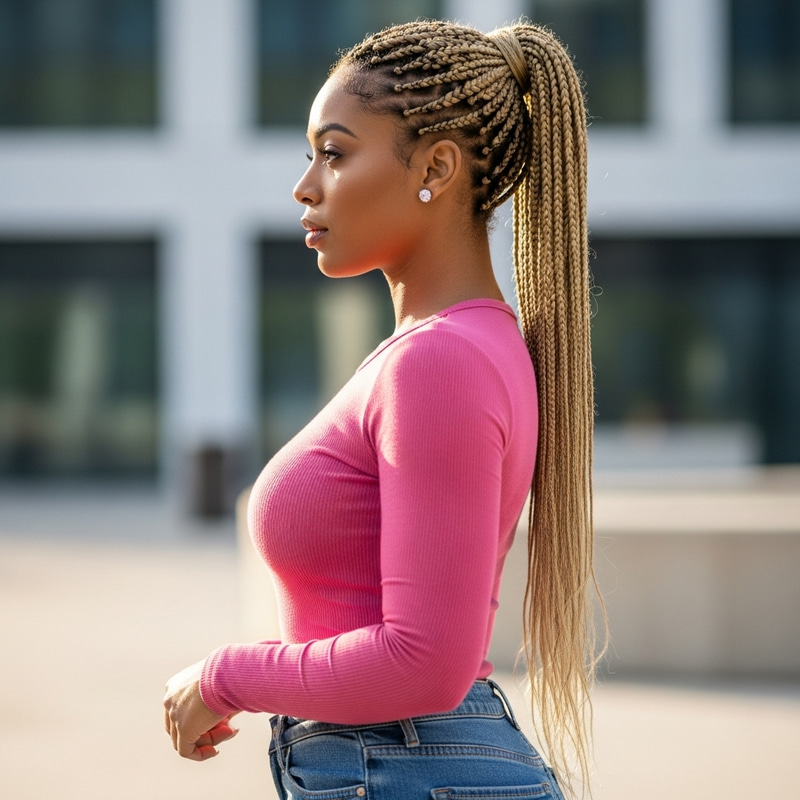 Beautiful Light Skin African American Woman - Blonde Braids & Pink Shirt Beautiful Light Skin African American Woman - Blonde Braids & Pink Shirt