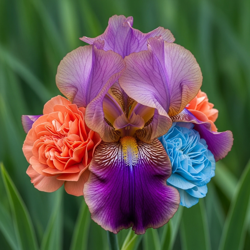 Vivid Botanical Harmony: Iris Carnation Rose with HDR Delight - Canon EOS R5