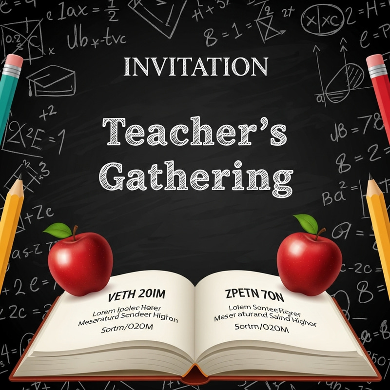 Teacher's Gathering Invitation Design | Chalkboard Theme with Red Apples Teacher's Gathering Invitation Design | Chalkboard Theme with Red Apples