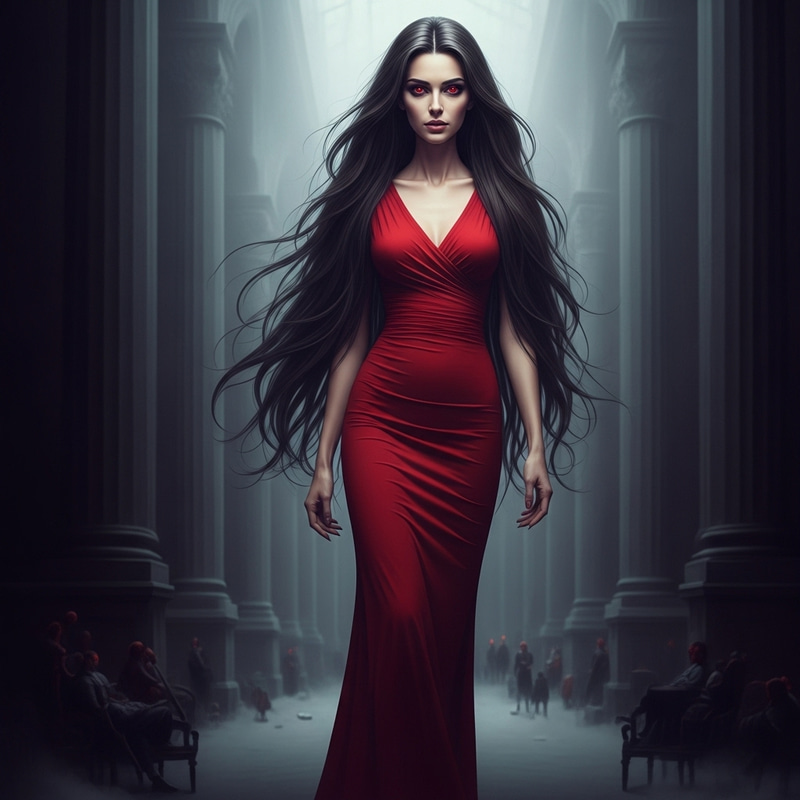 Enigmatic Beauty: Awe-Inspiring Woman in Dramatic Red Dress