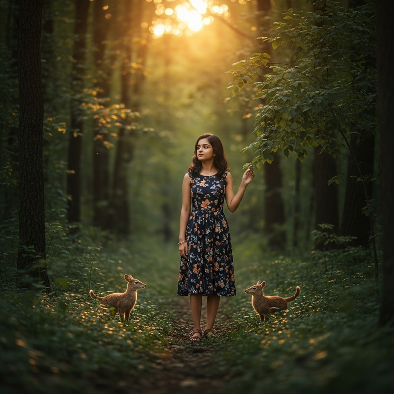 Serene South Asian Girl Embracing Nature's Beauty | Modern Fashion