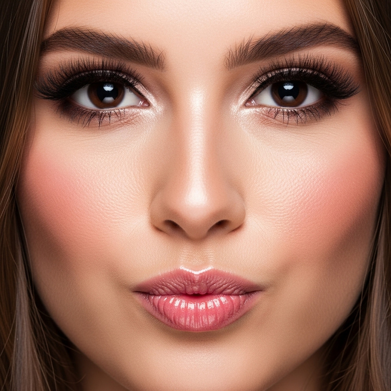 Natural Pouty Pink Lips and Shimmery Black Eyes - Stunning Woman's Portrait Natural Pouty Pink Lips and Shimmery Black Eyes - Stunning Woman's Portrait