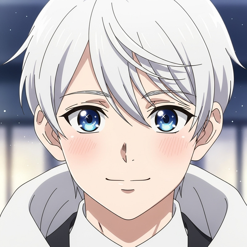 Adorable White Hair Blue-Eyed Anime Boy
