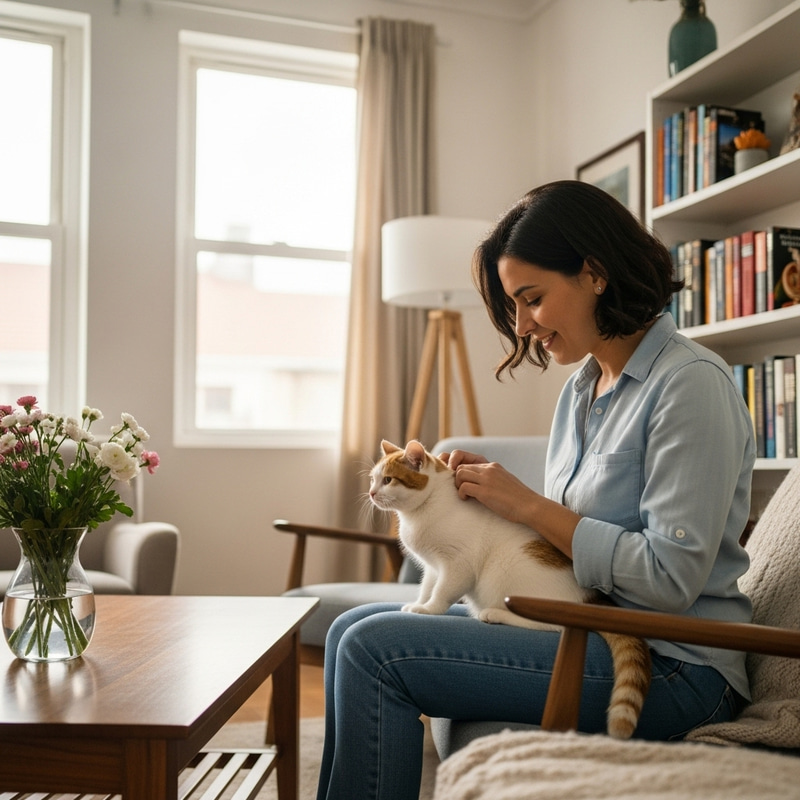 Hispanic Woman Enjoying Time with European Shorthair Cat