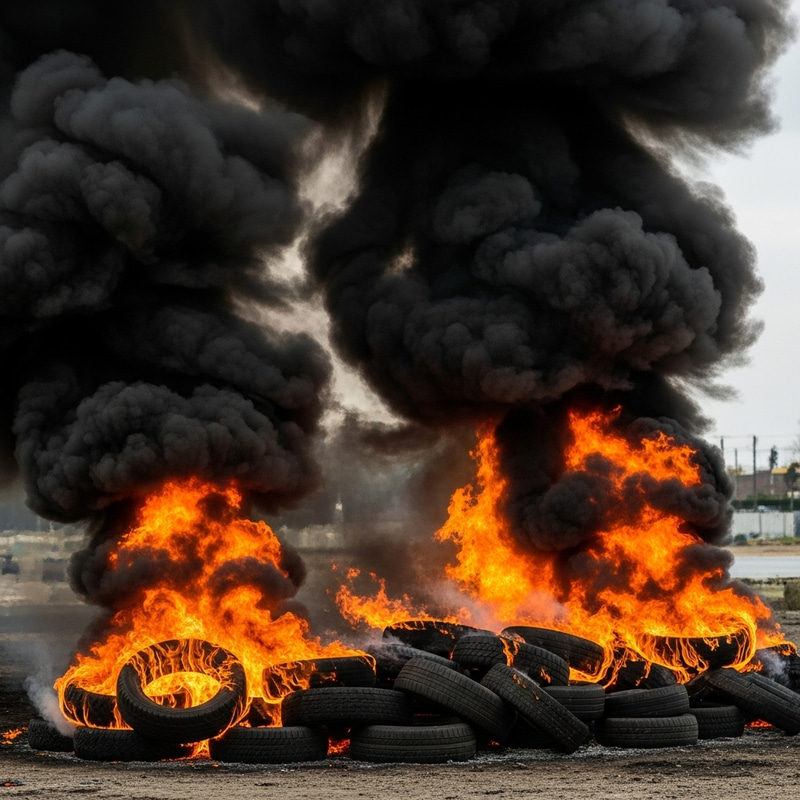 Eerie Scene: Black Smoke and Burning Rubber Eerie Scene: Black Smoke and Burning Rubber