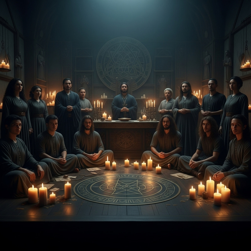 Ancient Freemasons Circle Around Mystical Altar Ancient Freemasons Circle Around Mystical Altar