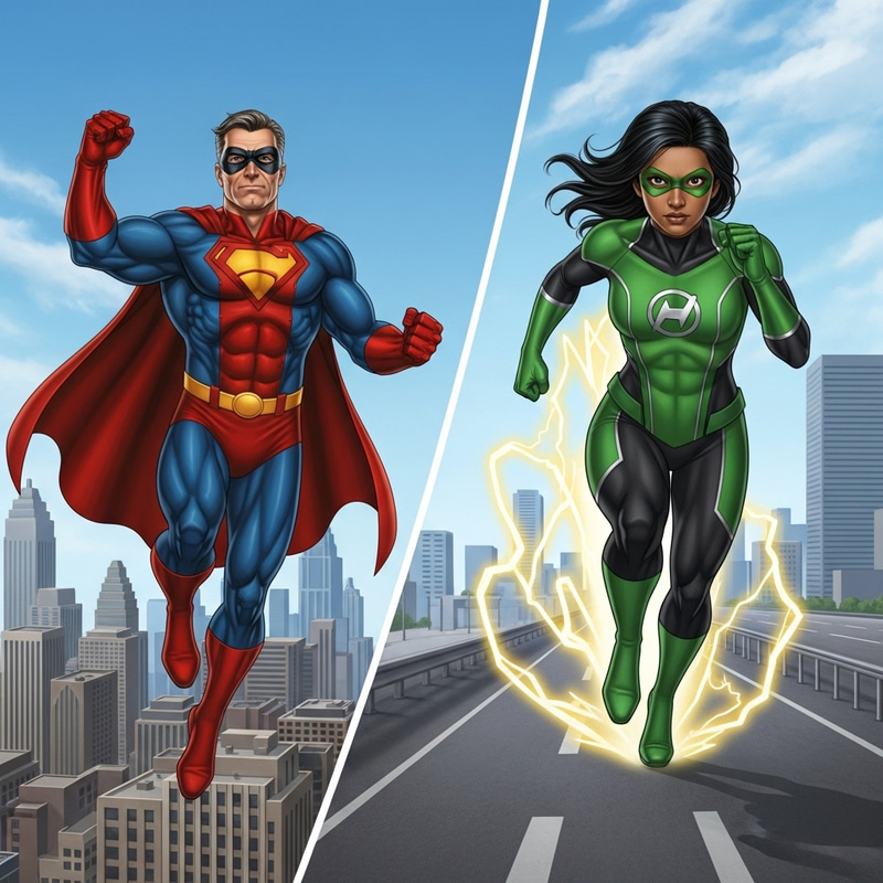 Epic Superhero Scene: Male & Female Heroes in Action