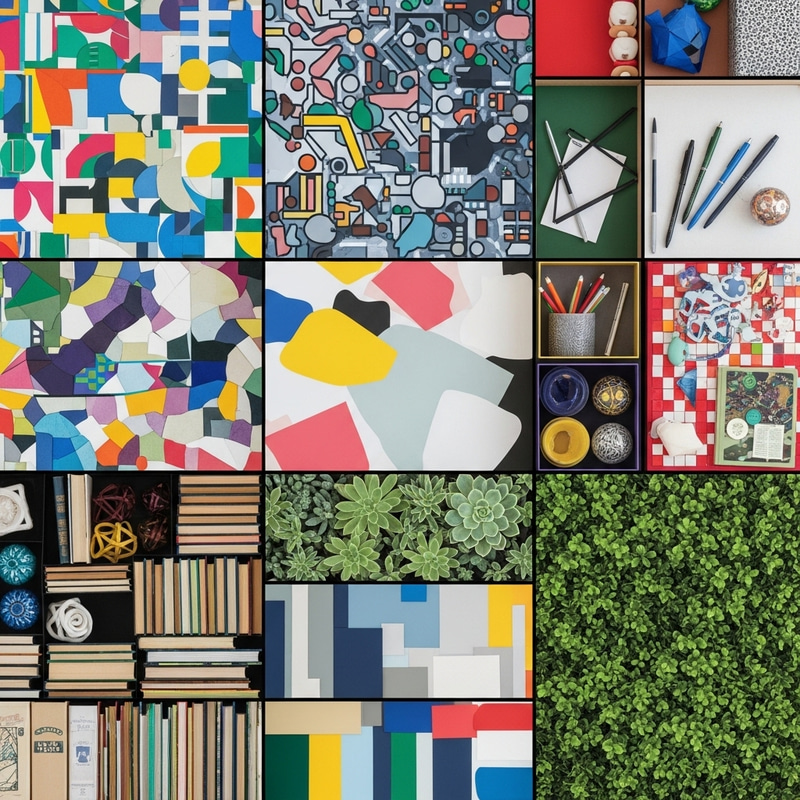 Grid Pattern with Vibrant Colors and Greenery Grid Pattern with Vibrant Colors and Greenery