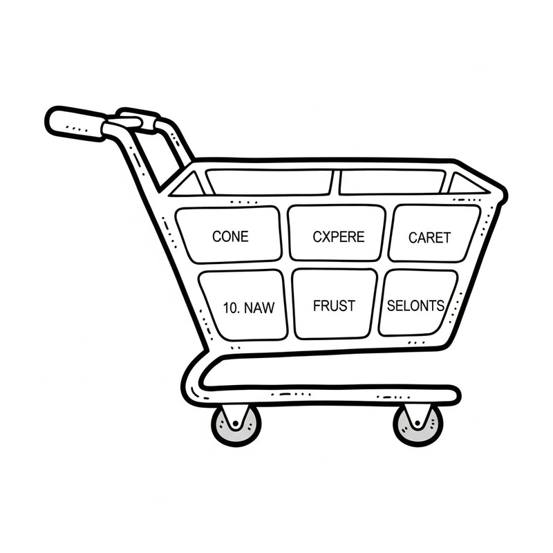 Cartoon Shopping Cart with 10 Word Spaces Cartoon Shopping Cart with 10 Word Spaces