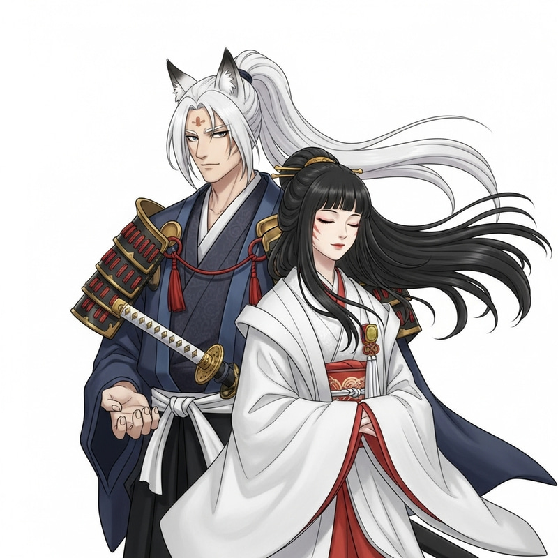 Inuyasha and Kikyo Artwork | Samurai Couple Illustration
