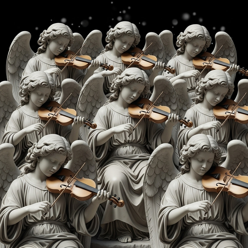 Dreamy Marble Angels Playing Instruments in Michelangelo Style