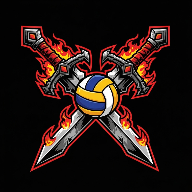 Fiery Chaos Volleyball Logo | Mythical Swords Theme