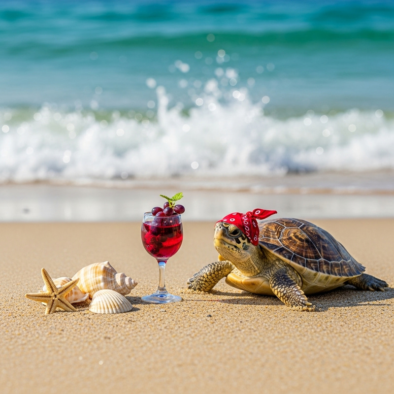 Turtle Enjoying Wine on Beach Turtle Enjoying Wine on Beach