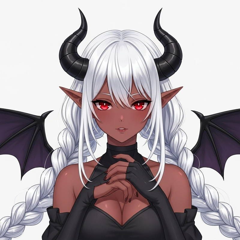 Enchanting Anime Character with Long Braided White Hair and Red Eyes