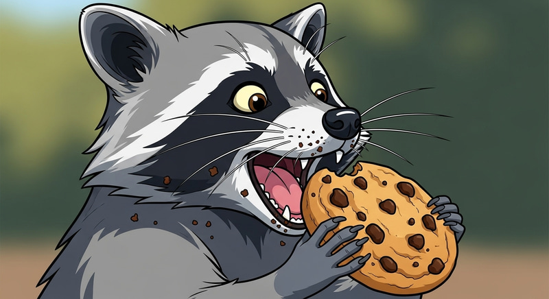 Mischievous Raccoon Delighting in Chocolate Chip Cookie Mischievous Raccoon Delighting in Chocolate Chip Cookie