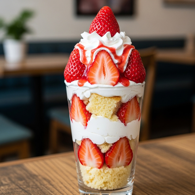 Delicious Cake in a Glass with Strawberries Delicious Cake in a Glass with Strawberries