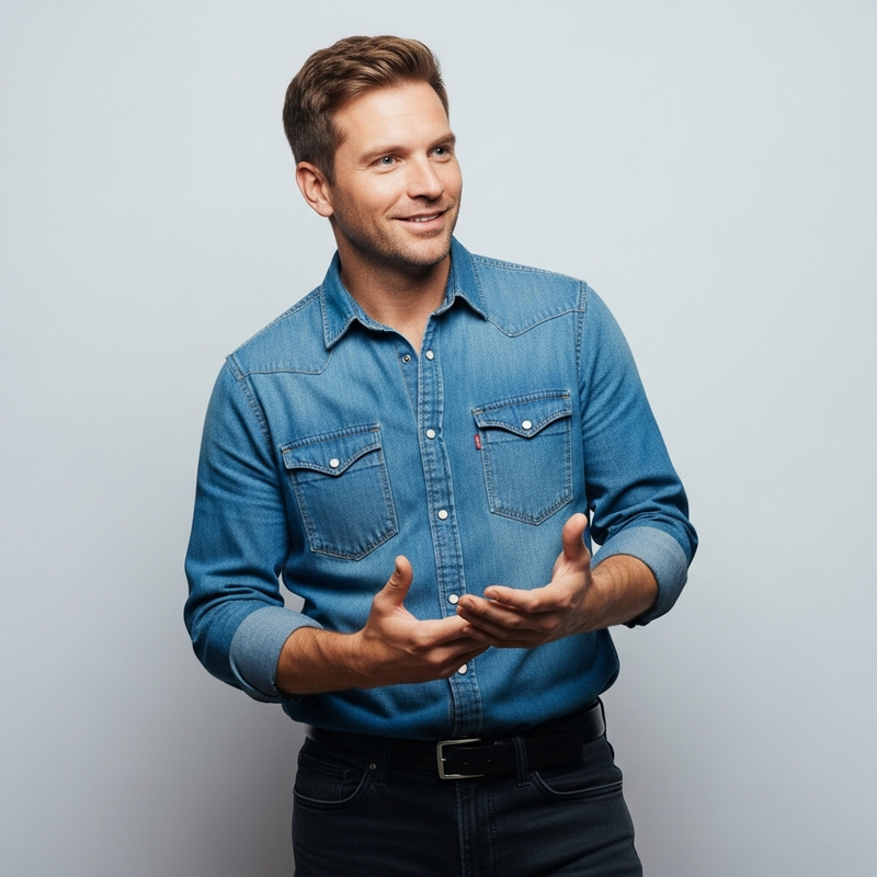 Confident and Kind Mid-Thirties Man Engaging in Conversation