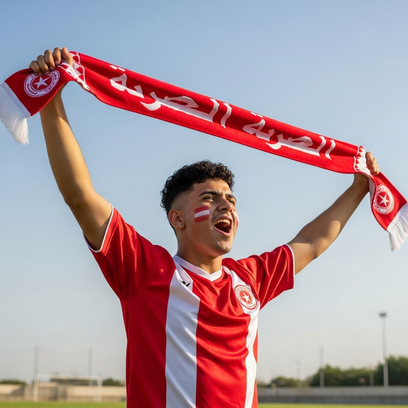 Dedicated Football Fan in Red and White Jersey Dedicated Football Fan in Red and White Jersey