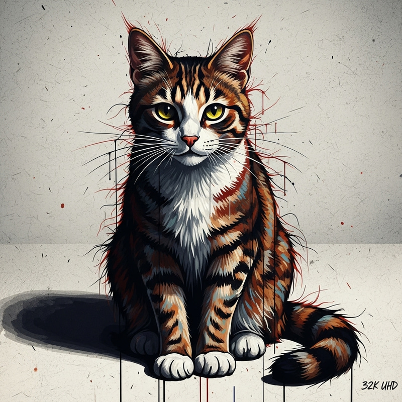 Sly Cat Painting in Roger Ballen Style with Colorful Realism