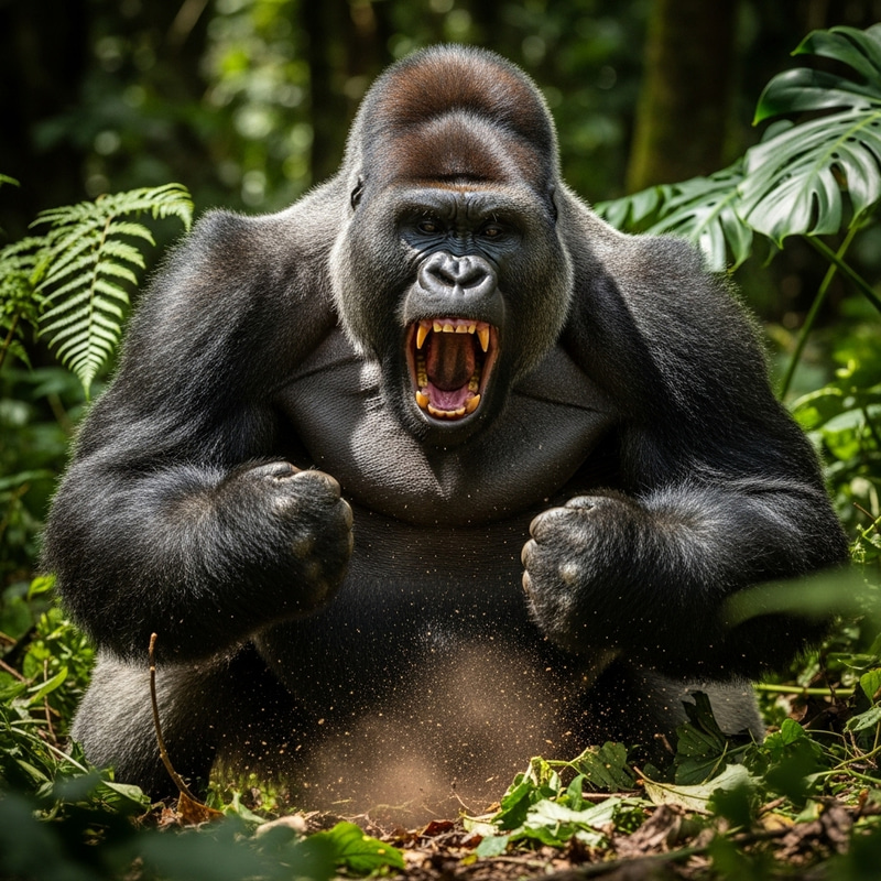 Furious Gorilla Thumping Ground - Realistic Photo Furious Gorilla Thumping Ground - Realistic Photo