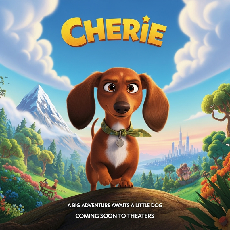 Cherie the Red Dachshund Movie Poster | Animated Film Style Cherie the Red Dachshund Movie Poster | Animated Film Style