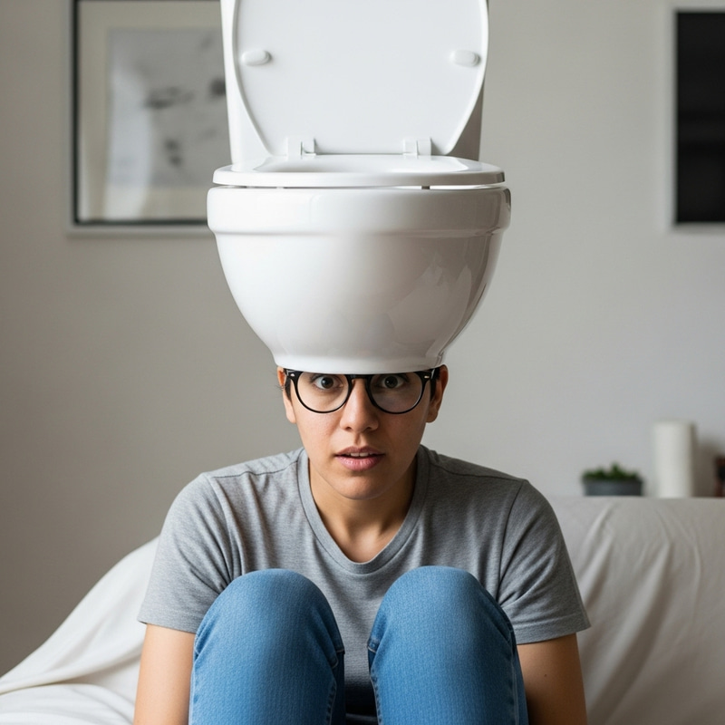 Surreal Toilet Bowl on Human Head: Whimsical Expressions Surreal Toilet Bowl on Human Head: Whimsical Expressions