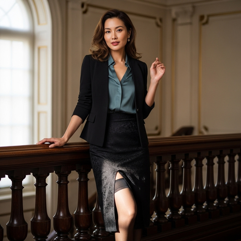 Elegant Woman in Silk Stockings - Full-body Portrait of Alluring Beauty