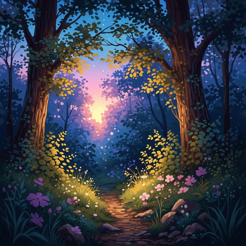 Enchanting Twilight Forest: A Watercolor Dream Enchanting Twilight Forest: A Watercolor Dream
