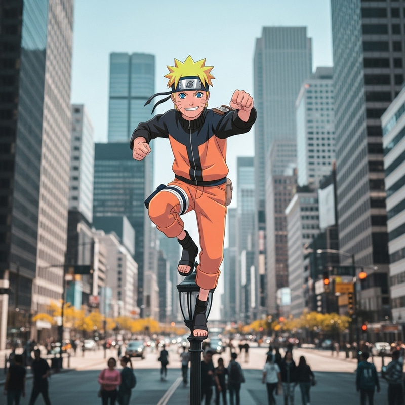 Realistic Naruto Uzumaki in a Vibrant City Setting Realistic Naruto Uzumaki in a Vibrant City Setting