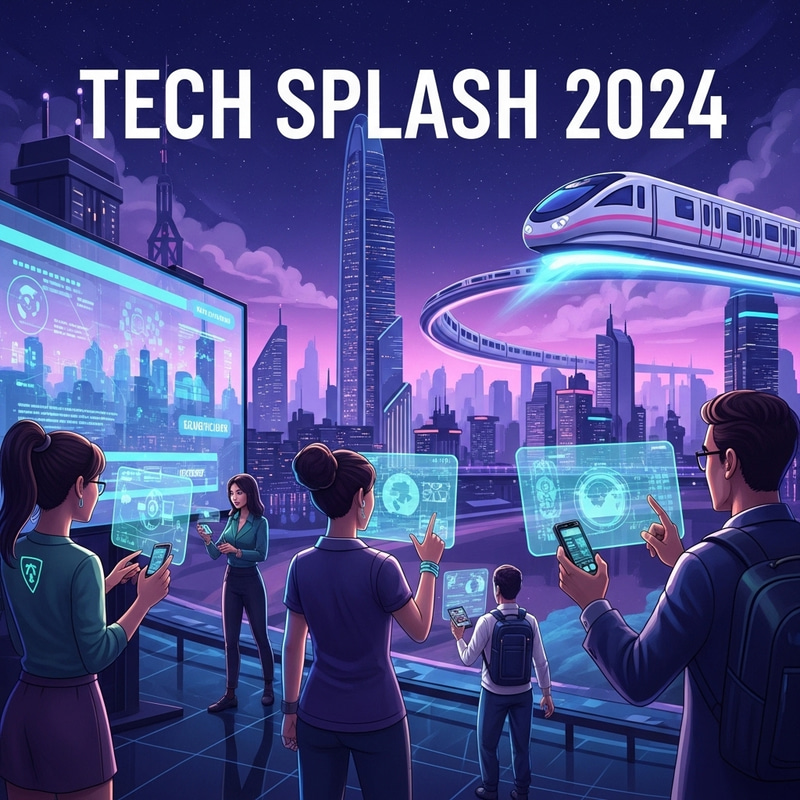 Tech Splash 2024: Futuristic Cityscape & High-Tech Gadgets Tech Splash 2024: Futuristic Cityscape & High-Tech Gadgets