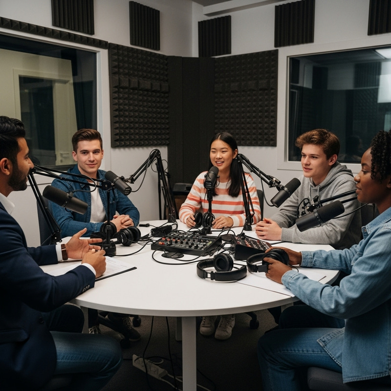 Vibrant Podcast Conversation: Engaging Youth in Studio Setup