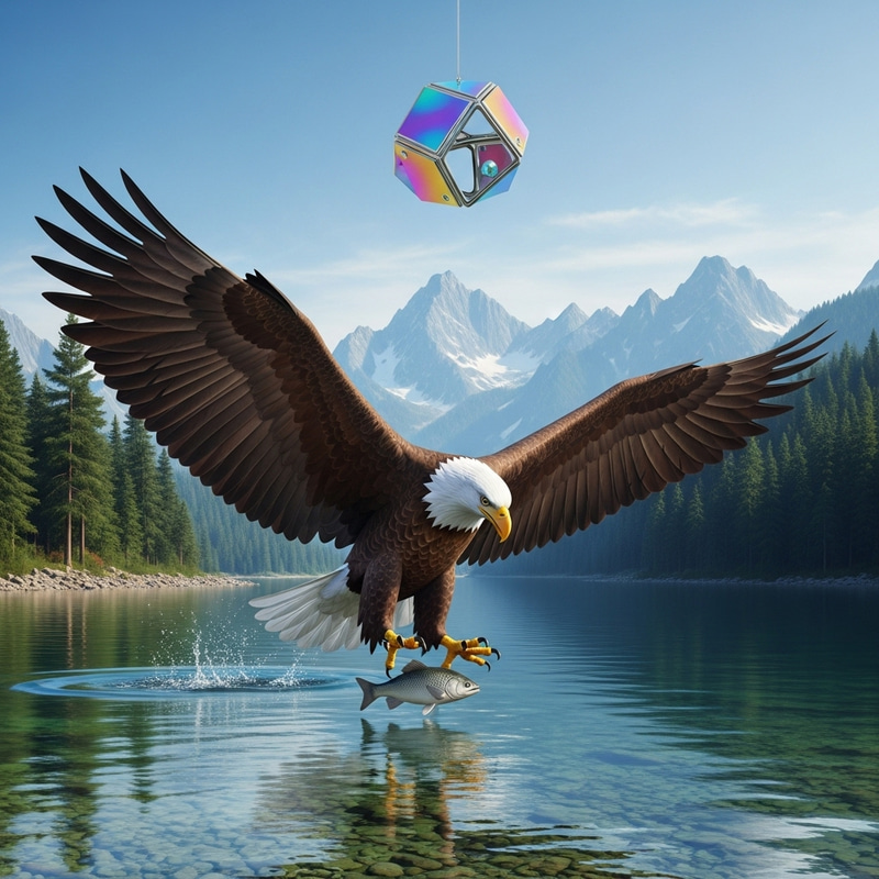 Breathtaking Scene of Bald Eagle Hunting Fish in Pristine Lake Breathtaking Scene of Bald Eagle Hunting Fish in Pristine Lake
