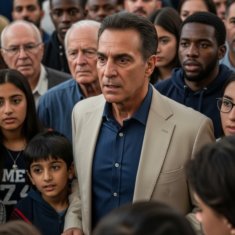 Anxious Man Concealed in Diverse Crowd - Emotional Tension Unfolds