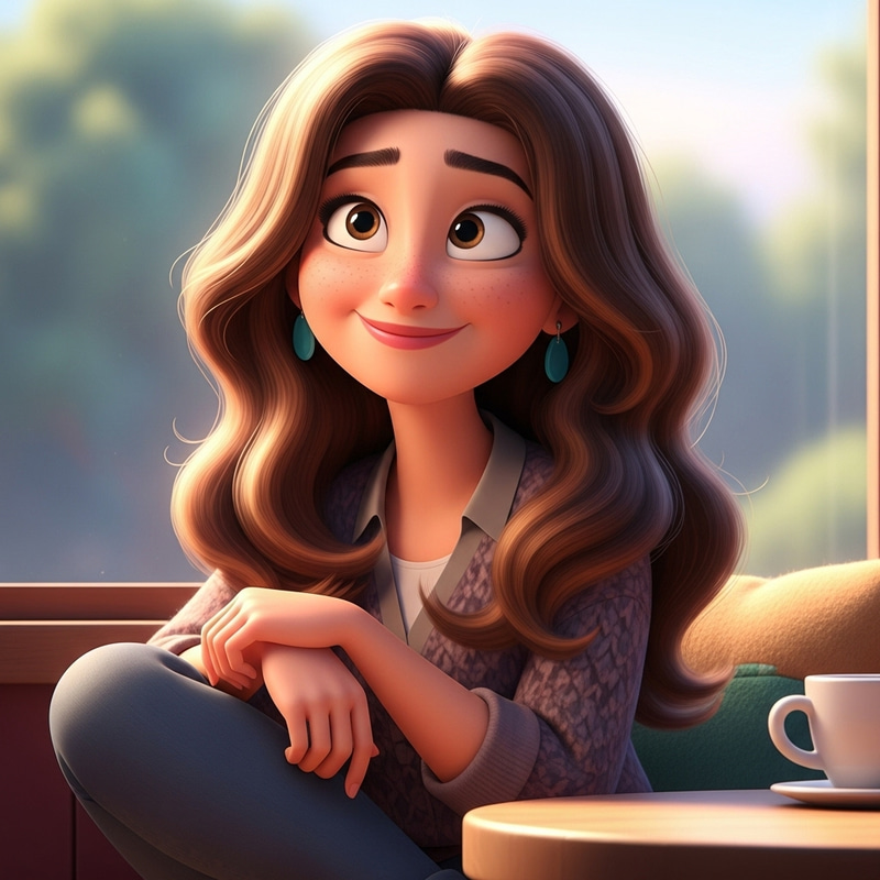 Pixar Style Woman Sitting - Long Hair Character Design Pixar Style Woman Sitting - Long Hair Character Design
