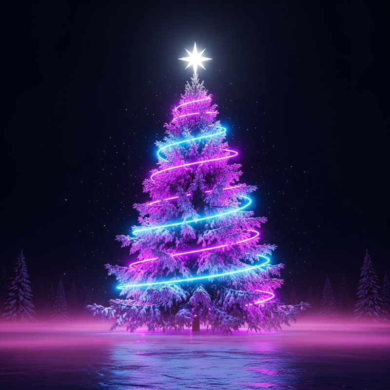 Majestic Christmas Tree with Radiant Star and Magical Neon Lights Majestic Christmas Tree with Radiant Star and Magical Neon Lights